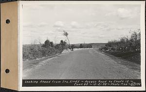 Contract No. 60, Access Roads to Shaft 12, Quabbin Aqueduct, Hardwick and Greenwich, looking ahead from Sta. 51+65, Greenwich and Hardwick, Mass., Oct. 21, 1938