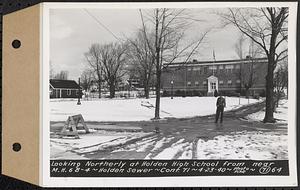 Contract No. 71, WPA Sewer Construction, Holden, looking northerly at Holden High School from near manhole 6B-4, Holden Sewer, Holden, Mass., Apr. 23, 1940