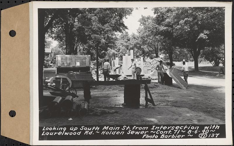 Contract No. 71, WPA Sewer Construction, Holden, looking up south Main Street from intersection with Laurelwood Road, Holden Sewer, Holden, Mass., Aug. 6, 1940