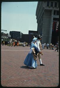 Two people in colonial costume, Boston City Hall Plaza