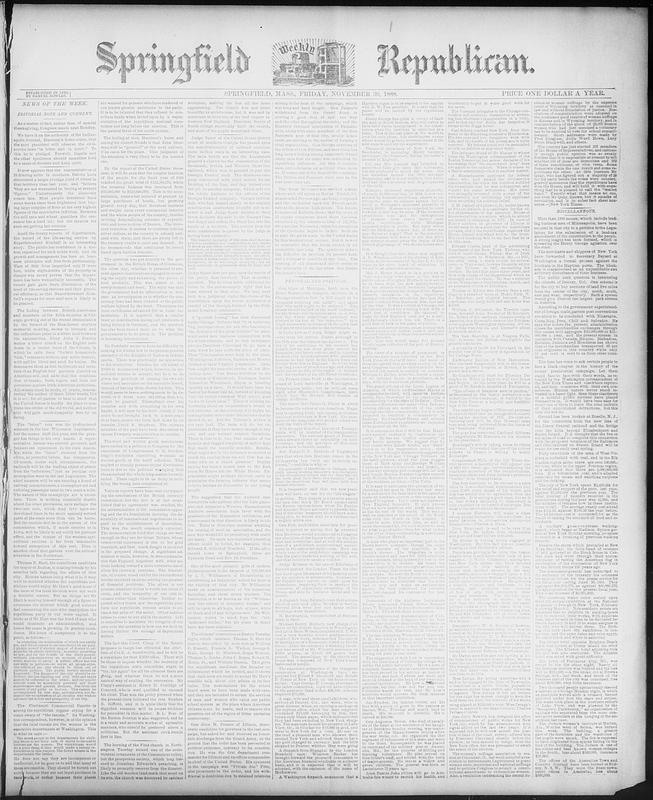 Springfield Weekly Republican. November 30, 1888 - Digital Commonwealth