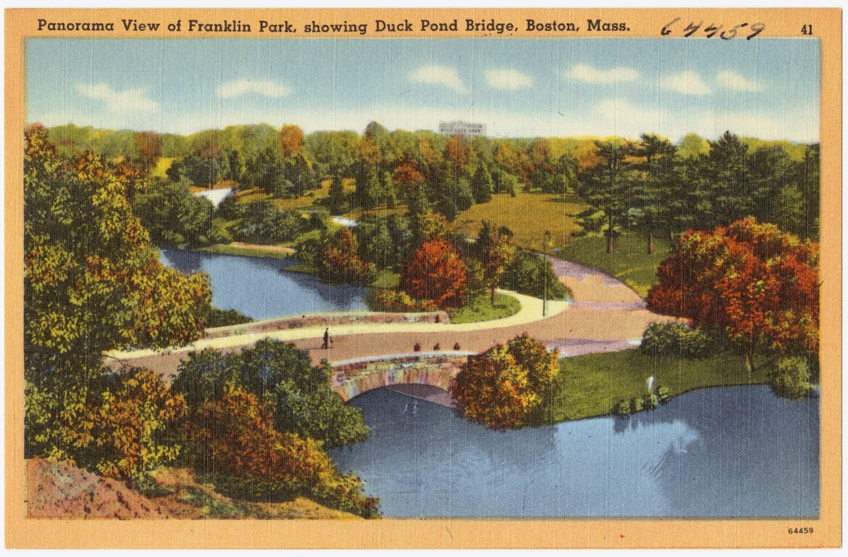 Panorama view of Franklin Park, showing Duck Pond Bridge, Boston, Mass.