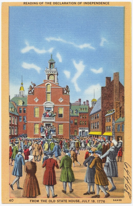 Reading of the Declaration of Independence from the Old State House, July 18, 1776.