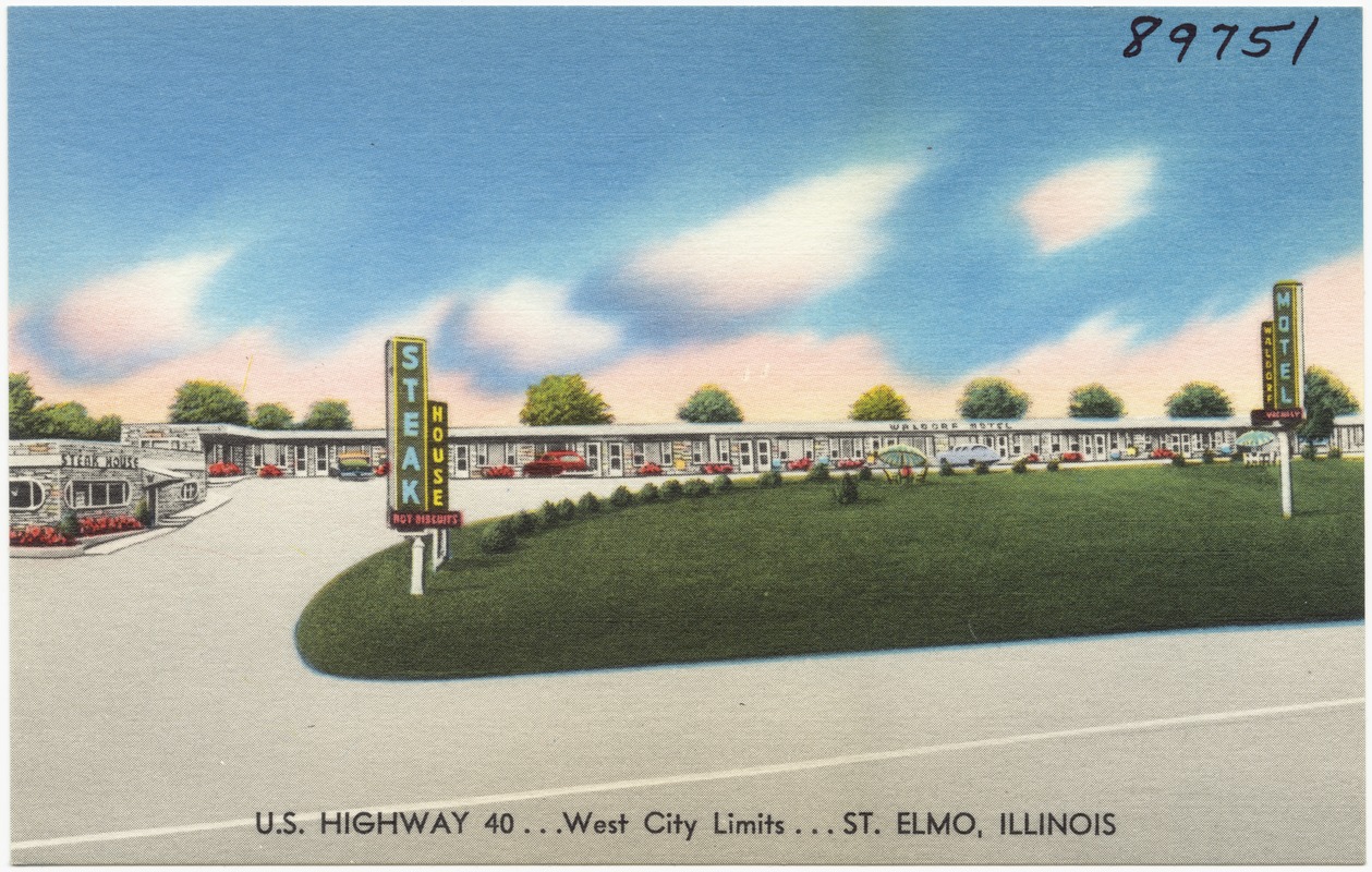 Waldorf Motel and Steak House, U. S. Highway 40... west city limits