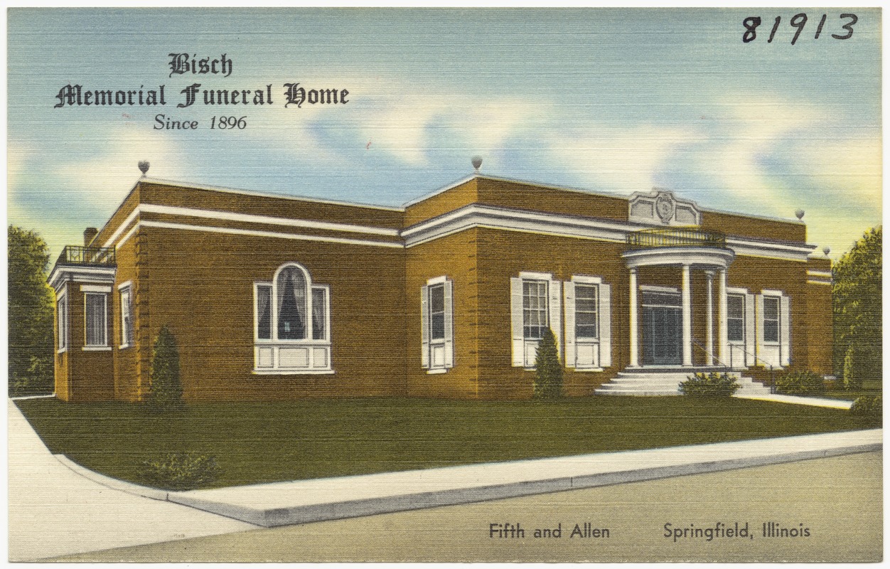 Bisch Memorial Funeral Home, since 1896, Fifth and Allen, Springfield, Illinois