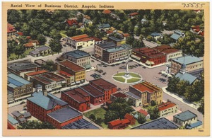 Aerial view of business district, Angola, Indiana