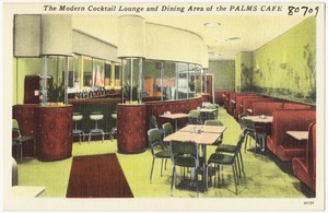 The modern cocktail lounge and dining area of the Palms Cafe