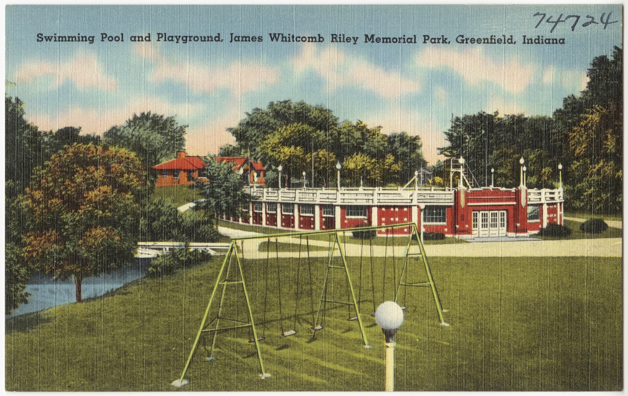 Swimming pool and playground, James Whitcomb Riley Memorial Park, Greenfield, Indiana