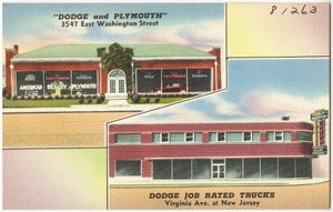 "Dodge and Plymouth", 3547 East Washington Street, Dodge job rated trucks, Virginia Ave. at New Jersey