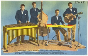The Harlin Bros. left to right -- Jimmie, Win, Jay and Herb. Vod-vil and radio artists. Inventors of the now famous Kalinda-Multi-Kord -- the world's greatest Hawaiian Guitar, Indianapolis, Ind.
