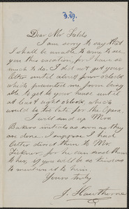 Julian Hawthorne autograph letter signed to James Thomas Fields, [Concord], November 1863