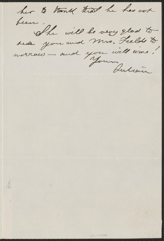Julian Hawthorne autograph letter signed to James Thomas Fields, [Concord], 22 May 1864