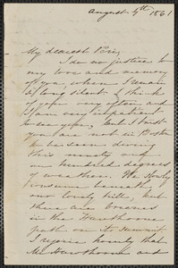 Sophia Hawthorne autograph letter to Annie Adams Fields, [Concord], 4 August 1861