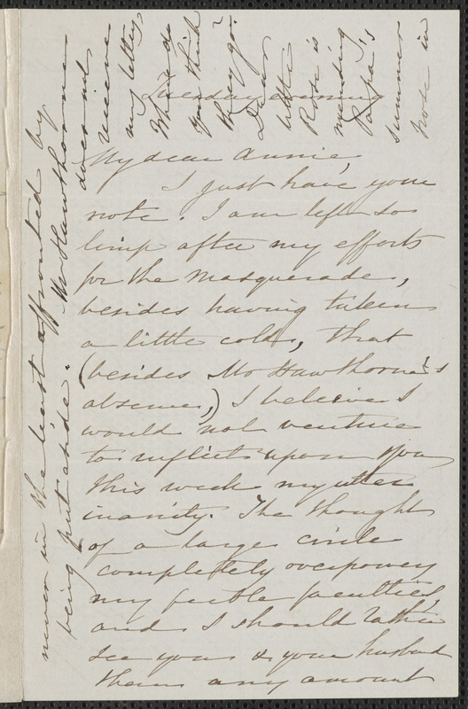 Sophia Hawthorne autograph letter signed to Annie Adams Fields, [Concord], approximately 18 March 1862