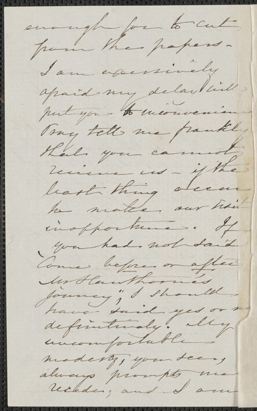 Sophia Hawthorne autograph letter signed to Annie Adams Fields, [Concord], approximately 18 March 1862