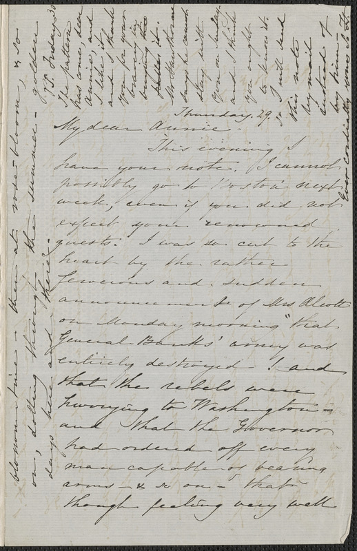 Sophia Hawthorne autograph letter signed to Annie Adams Fields, [Concord], 29 [May 1862]