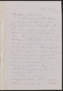 Sophia Hawthorne autograph letter signed to Annie Adams Fields, [Concord], 31 December 1862