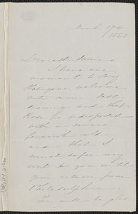 Sophia Hawthorne autograph letter signed to Annie Adams Fields, [Concord], 17 March 1863