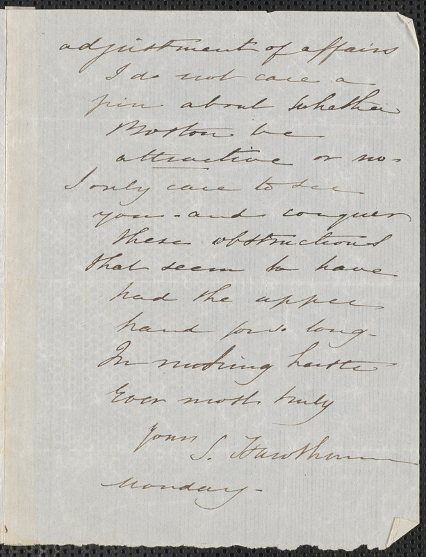 Sophia Hawthorne autograph note signed to Annie Adams Fields, [Concord], approximately 9 June 1862