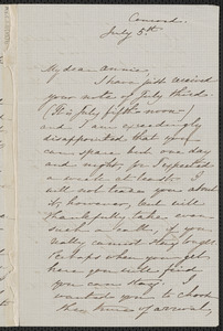 Sophia Hawthorne autograph letter signed to Annie Adams Fields, Concord, 5 July [1862]