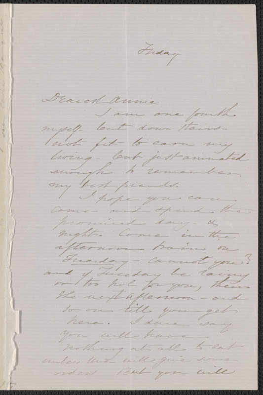 Sophia Hawthorne autograph letter signed to Annie Adams Fields, [Concord], approximately July 1863