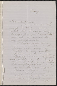 Sophia Hawthorne autograph letter signed to Annie Adams Fields, [Concord], approximately July 1863