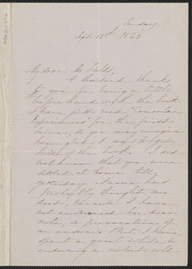 Sophia Hawthorne autograph letter signed to James Thomas Fields, [Concord], 13 September 1863