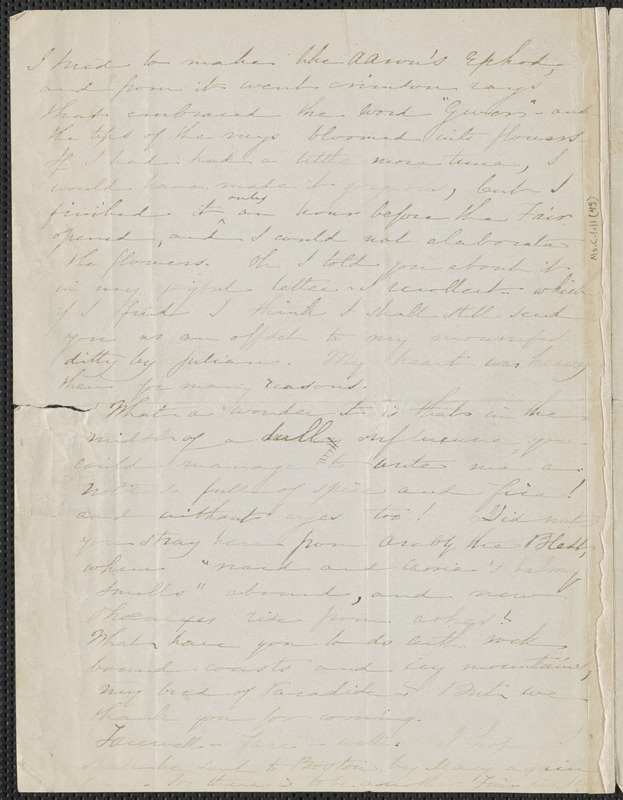 Sophia Hawthorne autograph letter signed to [Annie Adams Fields, Concord], 28 February [1864]