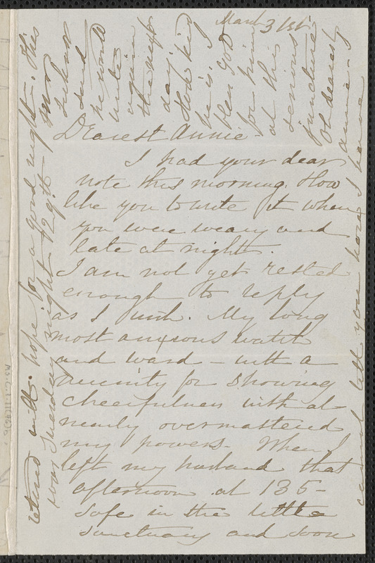 Sophia Hawthorne autograph letter signed to Annie Adams Fields, [Concord], 31 March [1864]
