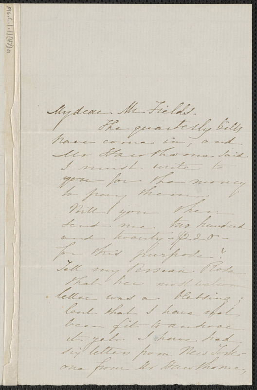 Sophia Hawthorne autograph letter signed to James Thomas Fields, [Concord], 5 April 1864