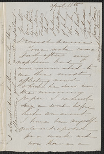 Sophia Hawthorne autograph letter signed to Annie Adams Fields, [Concord], 11 April [1864]