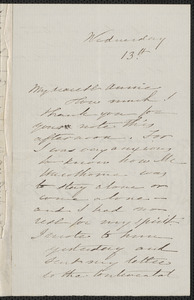 Sophia Hawthorne autograph letter signed to Annie Adams Fields, [Concord], 13 [April 1864]