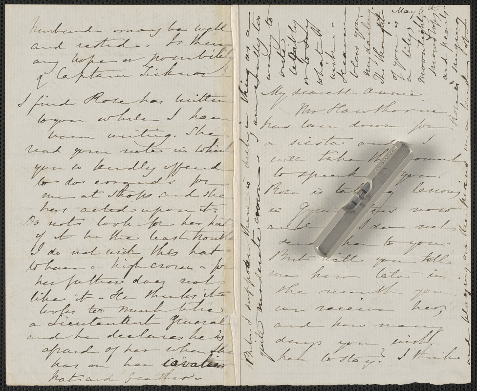 Sophia Hawthorne autograph letter signed to Annie Adams Fields, [Concord], 5 May 1864