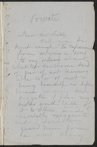Sophia Hawthorne autograph letter to James Thomas Fields, [Concord], approximately 21 May 1864