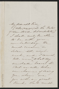 Sophia Hawthorne autograph letter signed to [Annie Adams Fields, Salem], approximately 24 September 1864