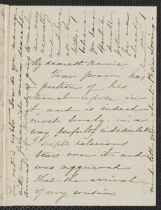 Sophia Hawthorne autograph letter signed to Annie Adams Fields, [Concord], approximately September 1864