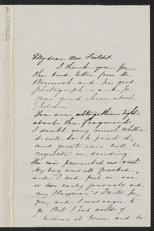 Sophia Hawthorne autograph letter signed James Thomas Fields, [Concord], 5 December 1864