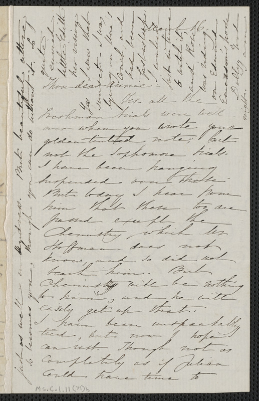 Sophia Hawthorne autograph letter signed to Annie Adams Fields, [Concord], 16 March [1865]