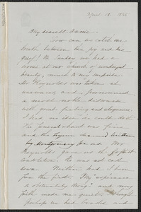 Sophia Hawthorne autograph letter signed to Annie Adams Fields, [Concord], 18 April 1865