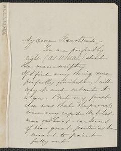 Sophia Hawthorne autograph letter signed to [James Thomas Fields, Concord], 18 April 1865