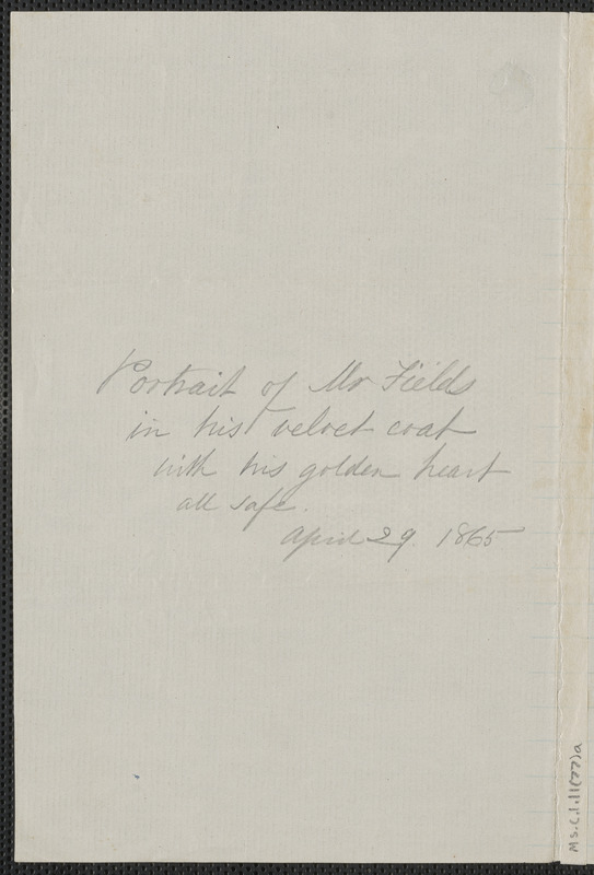 Sophia Hawthorne autograph manuscript to [Annie Adams Fields, Concord], 29 April 1865