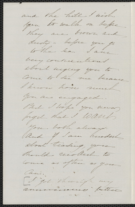 Sophia Hawthorne autograph letter signed to [Annie Adams Fields, Concord], 26 May 1865