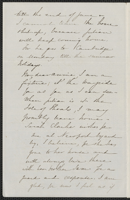 Sophia Hawthorne autograph letter signed to Annie Adams Fields, [Concord], 9 June 1865