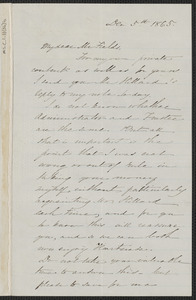 Sophia Hawthorne autograph letter signed to James Thomas Fields, [Concord], 5 December 1865