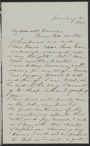 Sophia Hawthorne autograph letter signed to Annie Adams Fields, [Concord], 4 January 1866