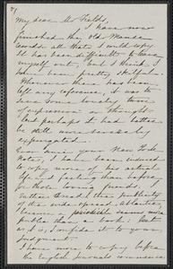 Sophia Hawthorne autograph letter signed to James Thomas Fields, [Concord], 18 February 1866