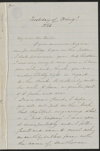 Sophia Hawthorne autograph letter signed to James Thomas Fields, [Concord], approximately 1 March 1866