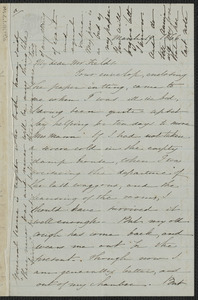 Sophia Hawthorne autograph letter signed to James Thomas Fields, [Concord], 19 March 1866