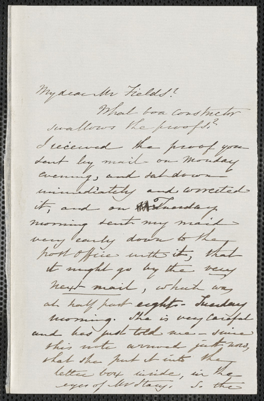 Sophia Hawthorne autograph letter signed to James Thomas Fields, [Concord], 21 March 1866