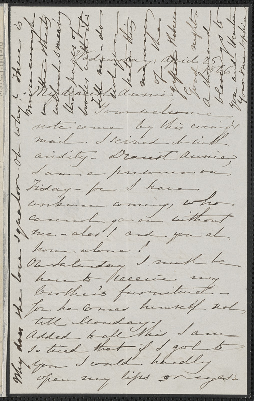 Sophia Hawthorne autograph letter signed to Annie Adams Fields, [Concord], 25 April 1866